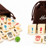 Ploščice za Rummy – 106 ploščic z vrečko in kocko